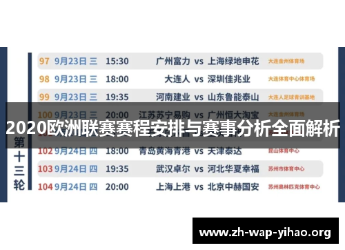 2020欧洲联赛赛程安排与赛事分析全面解析