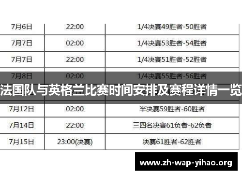 法国队与英格兰比赛时间安排及赛程详情一览 法国队与英格兰比赛时间安排及赛程详情一览